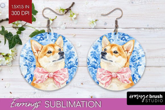 Download Shiba Inu Dog Floral Round Earrings PNG - Shiba inu dog Collection