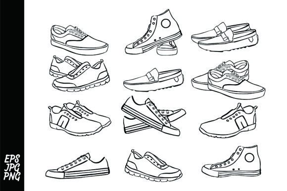 Download 12 Kinds of Shoes with Line Art Style - Line art Collection