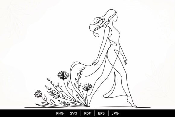 Download Elegant Floral Woman Line Art SVG - Line art Collection