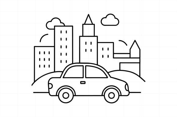 Download City with Car Line Art Illustration - Line art Collection