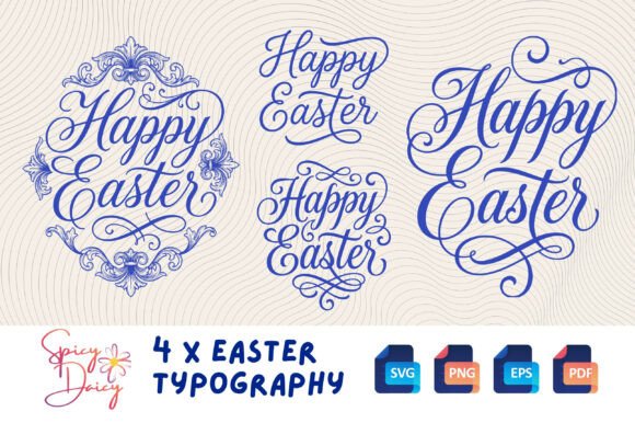 Download Happy Easter Typography X 4 SVG PNG Set - Svg Collection
