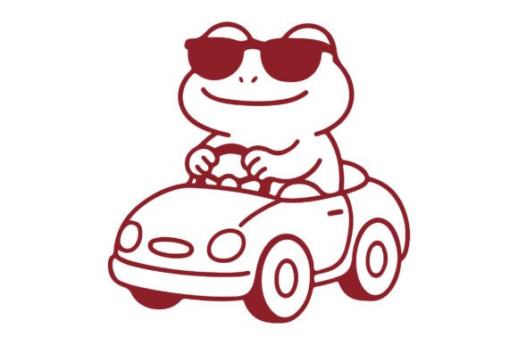 Download Funny Frog Riding Cartoon Car Line Art - Line art Collection