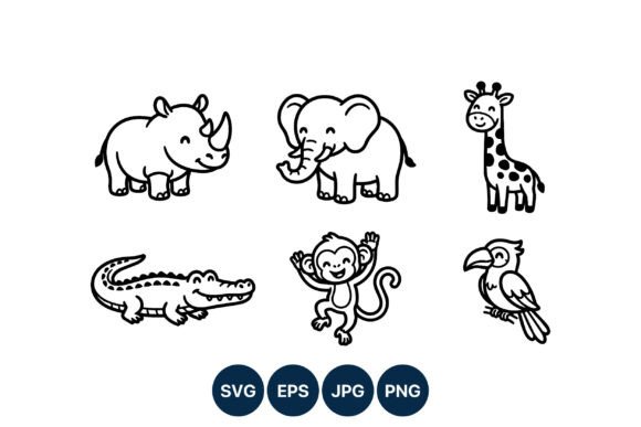 Download Cute Safari Animal Vector Line Art - Line art Collection
