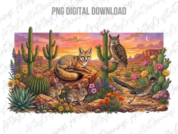 Download Western Desert Wildlife Sunset Scene PNG - Wild Collection